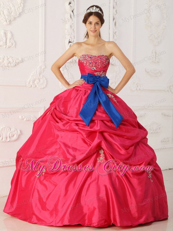 Coral Red Ball Gown Strapless Beading Sash Bow Quinceanera Dress ...