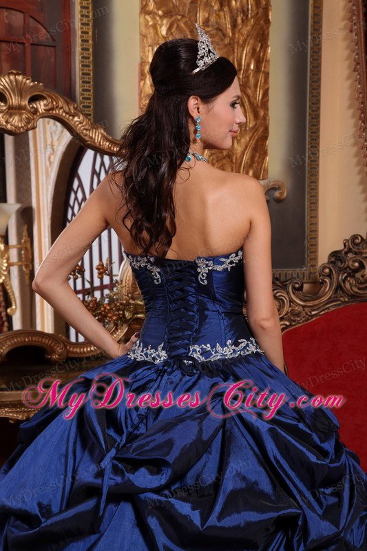 Hottest Strapless Taffeta Beading Blue Quinceanera Dress