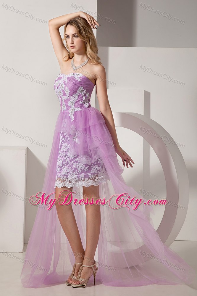 Lavender Strapless Highlow Appliques Cocktail Party Dresses