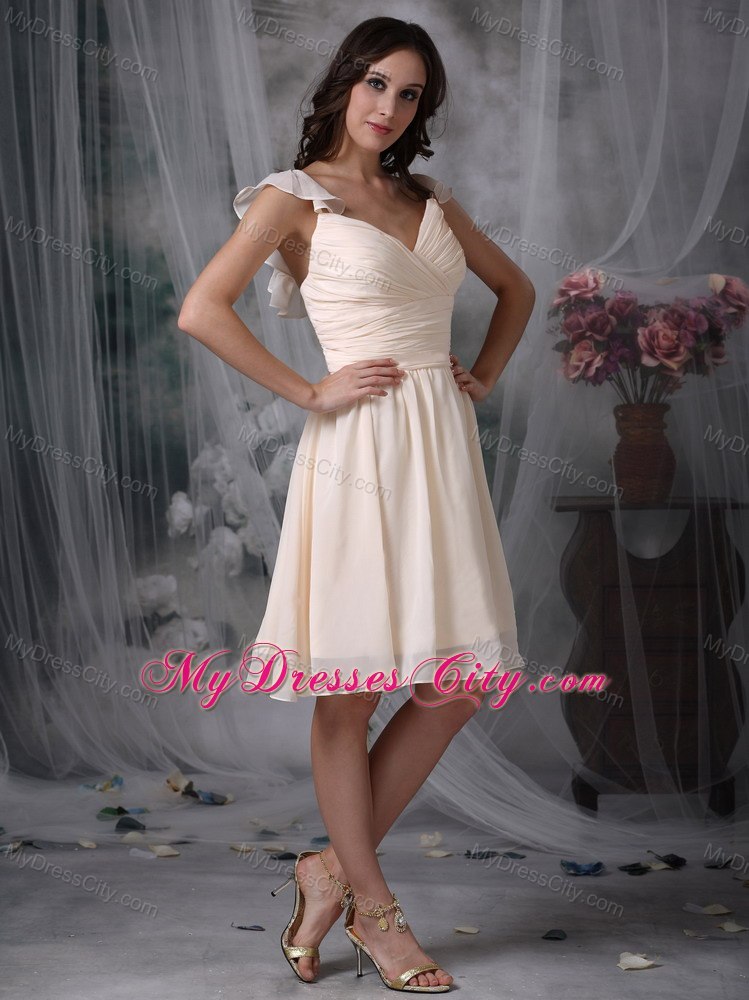 Cream Colored V-neck Ruched Chiffon Bridesmaid Dama Dresses ...