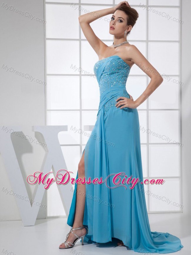 Sexy Teal High Slit chiffon Prom Dress with Appliques in 2013 ...