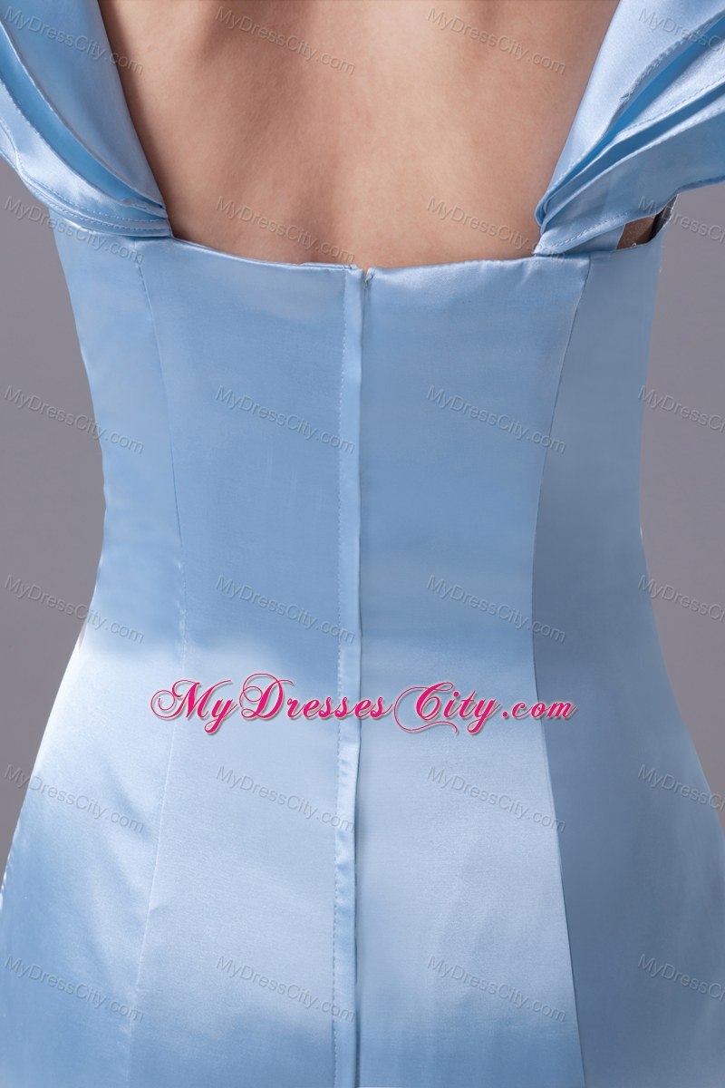 Mermaid Square Beading Baby Blue Prom Dress with Sleeves