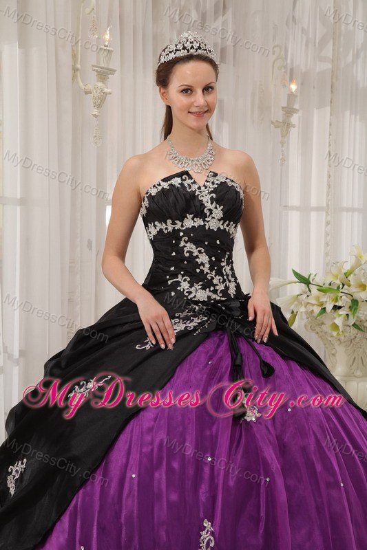 Appliques Strapless Cheap Black and Purple Quinceanera Dresses ...