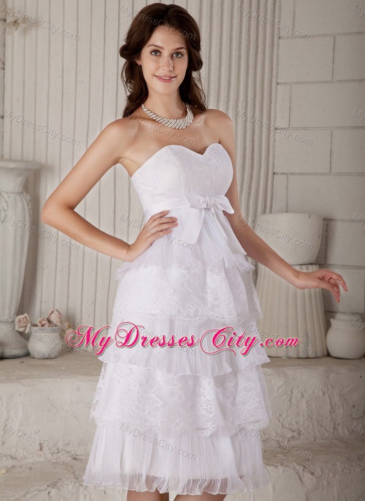 Lace Layers Sweetheart Knee-length Bowknot Decorated Bridal Gown ...