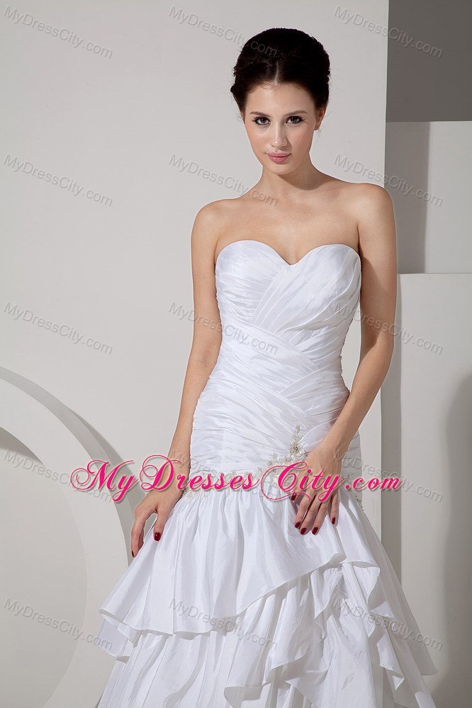 Mermaid Appliques and Ruffled Layers Sweetheart Court Train Bridal Gowns