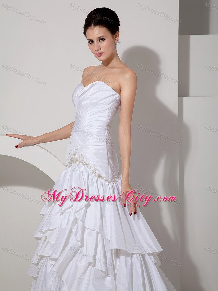 Mermaid Appliques and Ruffled Layers Sweetheart Court Train Bridal Gowns