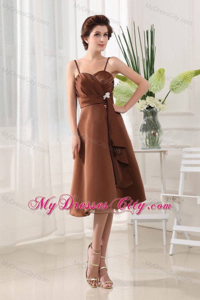 Spaghetti Straps Sweetheart Ruched Coffee Bridesmaid Dress 6569