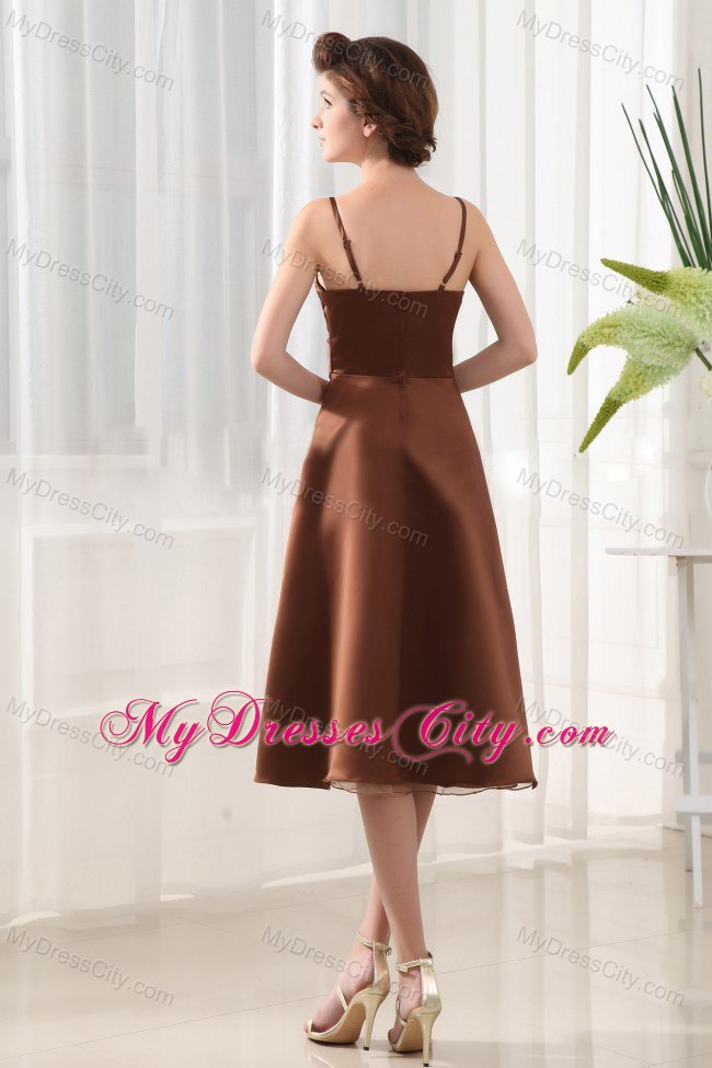 Spaghetti Straps Sweetheart Ruched Coffee Bridesmaid Dress 6149