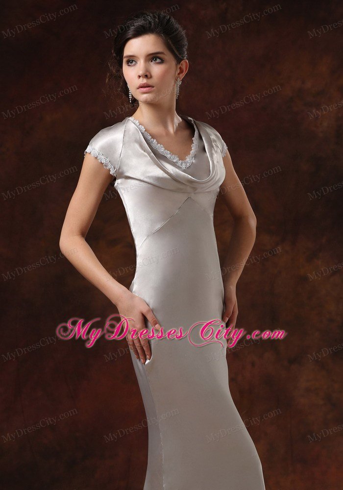 Sliver Dropped Neckline Mother Of the Bride Dress With Short Sleeves
