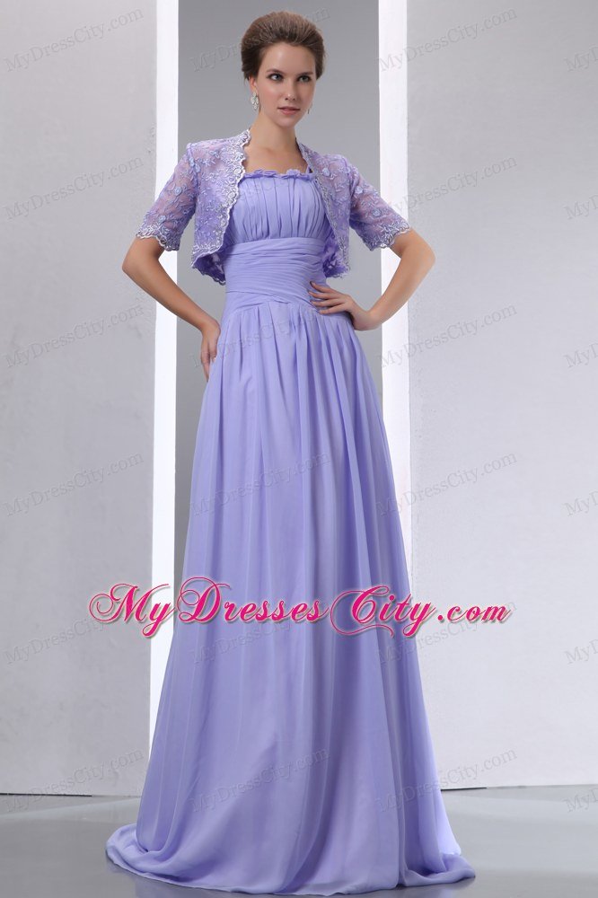 Spaghetti Straps Ruched Brush Train Chiffon Lilac Mother of Groom Dress