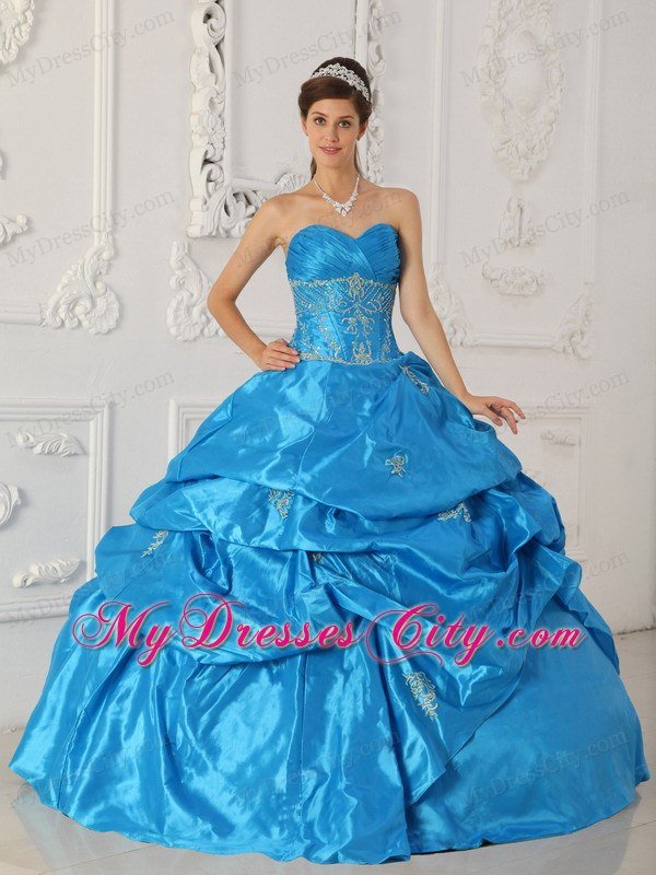 Long Appliqued Sweetheart Taffeta Quinceanera Party Dress - MyDressCity.com