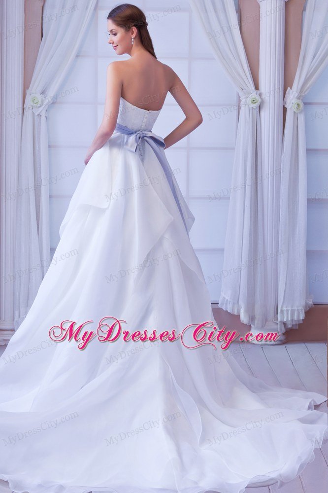 Romantic Princess Sweetheart Appliques Wedding Dress for Lilac Sash