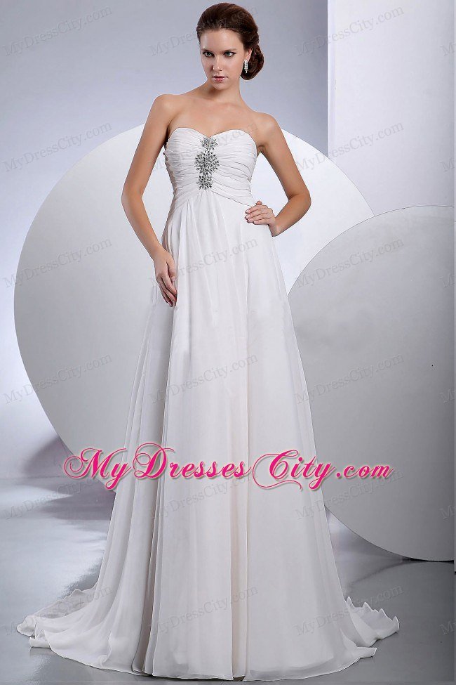 Sweetheart Empire Brush Train Beading and Ruches Wedding Dress