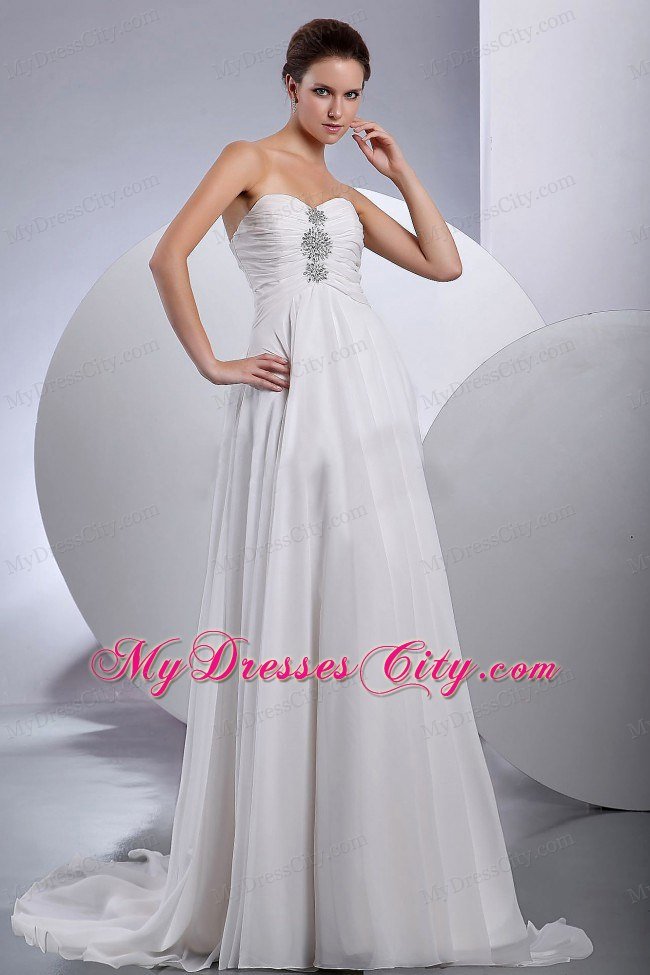 Sweetheart Empire Brush Train Beading and Ruches Wedding Dress