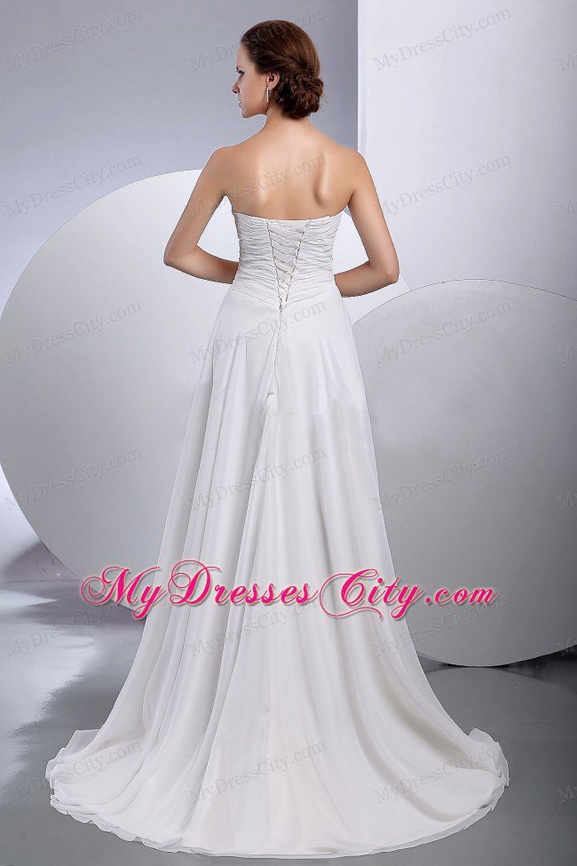 Sweetheart Empire Brush Train Beading and Ruches Wedding Dress