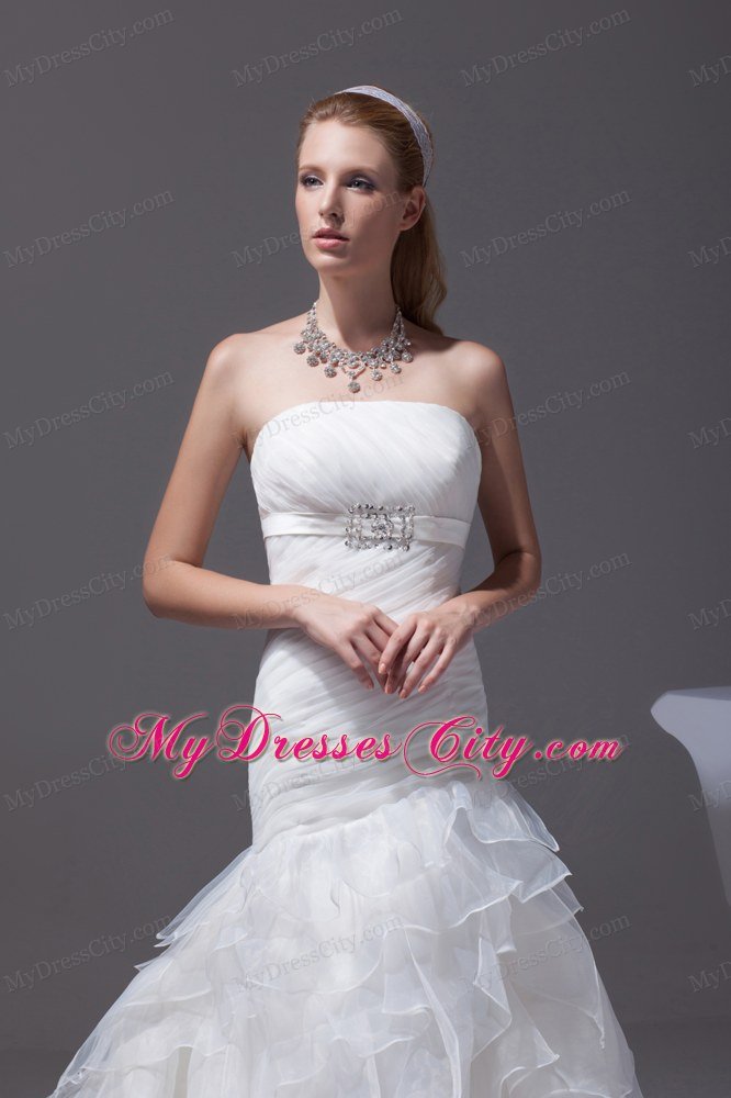 White Strapless A-line Wedding Dress with Ruffled Layers - MyDressCity.com