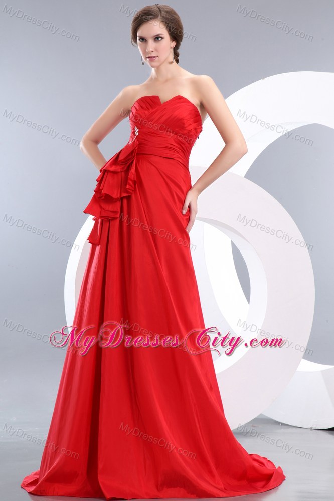 Hot Red Strapless Beading Prom Pageant Dress with Tieback - MyDressCity.com