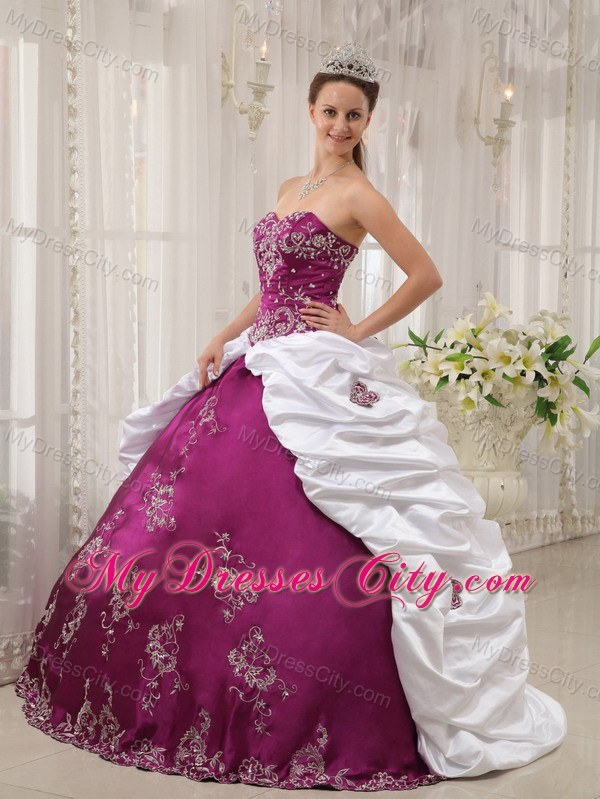 Purple and White Sweetheart Embroidery Dress for Sweet 15 - MyDressCity.com