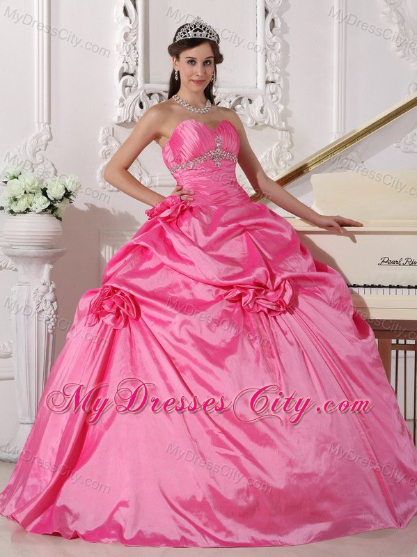 Rose Pink Sweetheart Hand Made Flowers Quinceanera Dress - MyDressCity.com