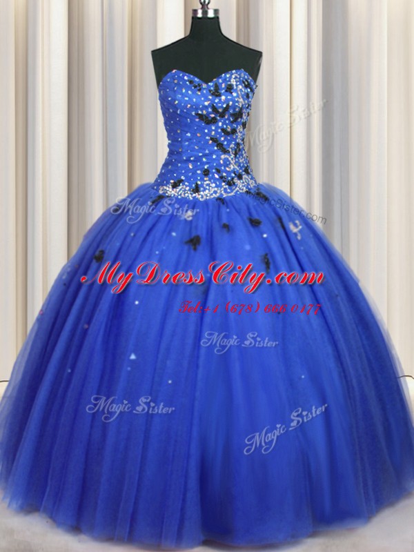 Nice Royal Blue Ball Gowns Tulle Sweetheart Sleeveless Beading and ...