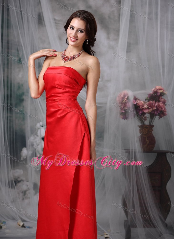 Red Column Strapless Maid of Honor Dress with Lace-up Back ...
