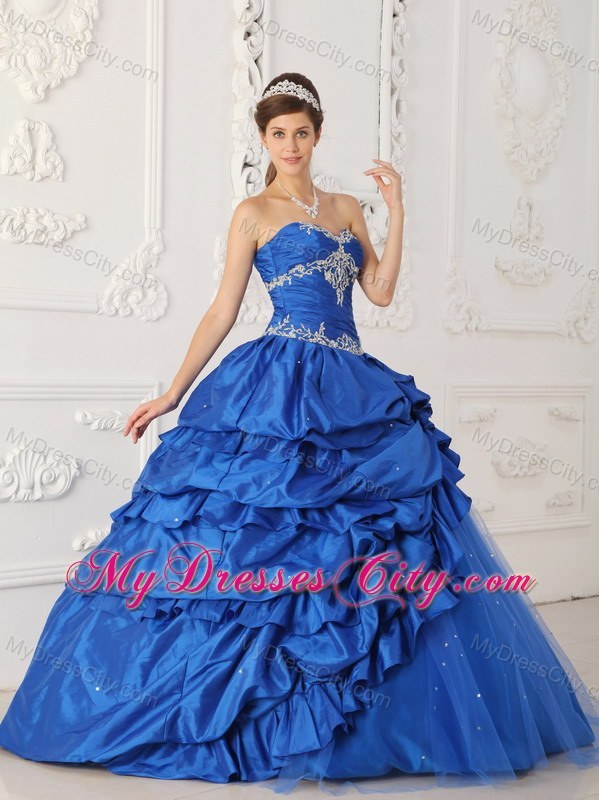 Blue Sweetheart Pick-ups and Appliques Sweet 15 Dress with Tulle ...