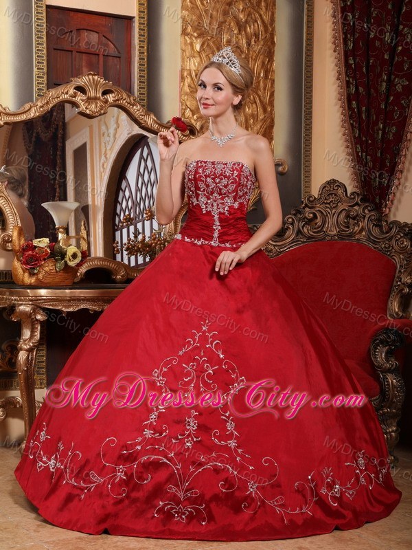 Wine Red Strapless Appliques 2013 Quinceanera Dress Online