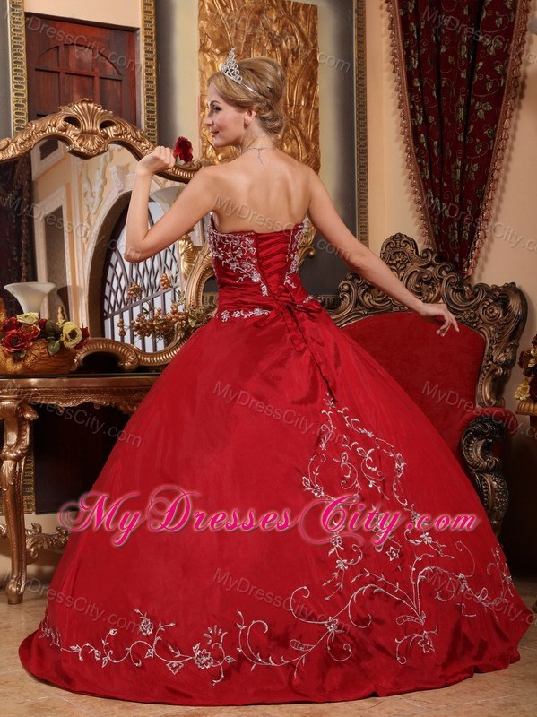 Wine Red Strapless Appliques 2013 Quinceanera Dress Online
