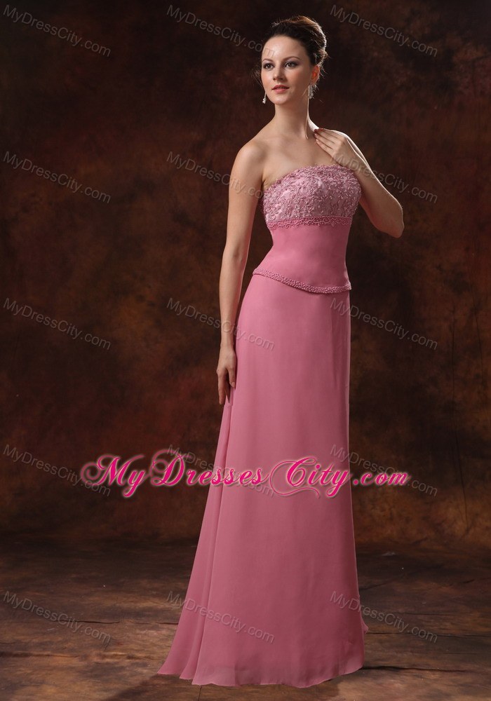 Chiffon Strapless Appliques Rose Pink Mother Of The Bride Dress With Coat 7912