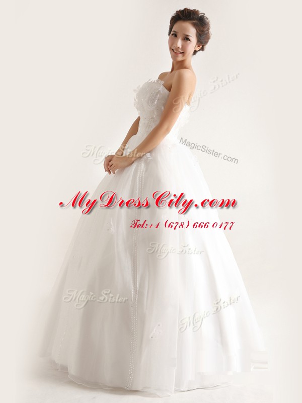 Designer Floor Length A-line Sleeveless White Wedding Dresses Lace Up