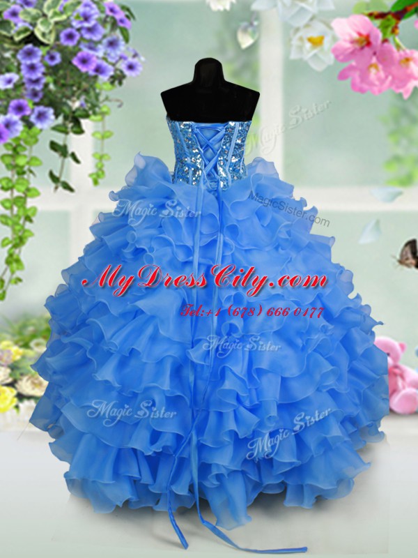 Floor Length Light Blue Little Girls Pageant Dress Wholesale Organza ...